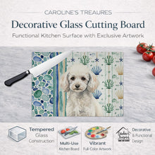 Load image into Gallery viewer, Miniature White Poodle Coastal Sea Glass Glass Cutting Board