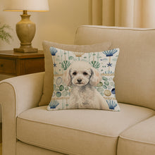 Load image into Gallery viewer, Miniature White Poodle Coastal Sea Glass Throw Pillow
