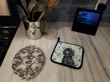 Load image into Gallery viewer, Standard Black Poodle Coastal Sea Glass Pair of Pot Holders