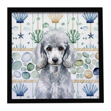 Load image into Gallery viewer, Standard Silver Poodle Coastal Sea Glass Framed Metal Print