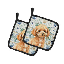 Load image into Gallery viewer, Toy Apricot Poodle Coastal Sea Glass Pair of Pot Holders