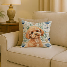 Load image into Gallery viewer, Toy Apricot Poodle Coastal Sea Glass Throw Pillow