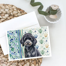 Load image into Gallery viewer, Toy Black Poodle Coastal Sea Glass Greeting Cards Pack of 8