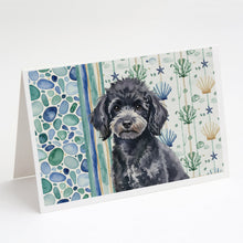 Load image into Gallery viewer, Toy Black Poodle Coastal Sea Glass Greeting Cards Pack of 8