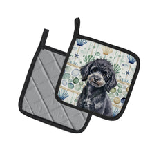 Load image into Gallery viewer, Toy Black Poodle Coastal Sea Glass Pair of Pot Holders