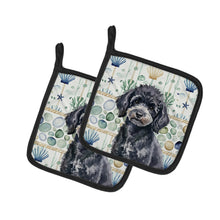 Load image into Gallery viewer, Toy Black Poodle Coastal Sea Glass Pair of Pot Holders