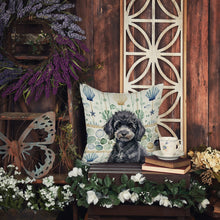 Load image into Gallery viewer, Toy Black Poodle Coastal Sea Glass Throw Pillow