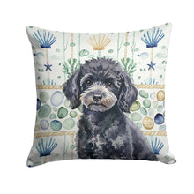 Load image into Gallery viewer, Toy Black Poodle Coastal Sea Glass Throw Pillow