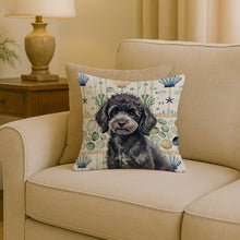 Load image into Gallery viewer, Toy Black Poodle Coastal Sea Glass Throw Pillow