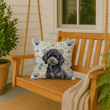 Load image into Gallery viewer, Toy Black Poodle Coastal Sea Glass Throw Pillow