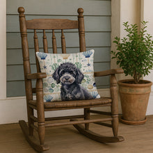 Load image into Gallery viewer, Toy Black Poodle Coastal Sea Glass Throw Pillow