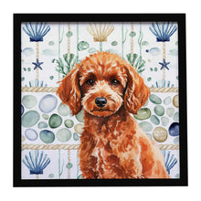 Load image into Gallery viewer, Toy Red Poodle Coastal Sea Glass Framed Metal Print
