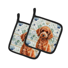 Load image into Gallery viewer, Toy Red Poodle Coastal Sea Glass Pair of Pot Holders