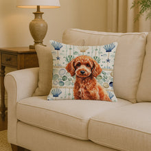 Load image into Gallery viewer, Toy Red Poodle Coastal Sea Glass Throw Pillow