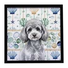 Load image into Gallery viewer, Toy Silver Poodle Coastal Sea Glass Framed Metal Print
