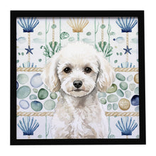 Load image into Gallery viewer, Toy White Poodle Coastal Sea Glass Framed Metal Print
