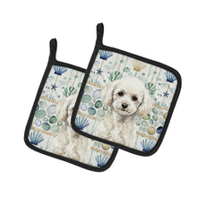 Load image into Gallery viewer, Toy White Poodle Coastal Sea Glass Pair of Pot Holders