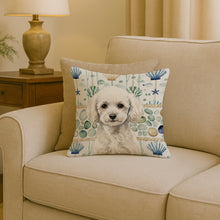 Load image into Gallery viewer, Toy White Poodle Coastal Sea Glass Throw Pillow