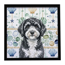 Load image into Gallery viewer, Portuguese Water Dog Coastal Sea Glass Framed Metal Print