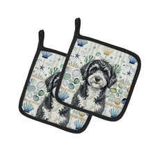 Load image into Gallery viewer, Portuguese Water Dog Coastal Sea Glass Pair of Pot Holders