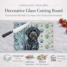 Load image into Gallery viewer, Black Portuguese Water Dog Coastal Sea Glass Glass Cutting Board