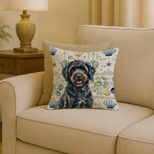 Load image into Gallery viewer, Black Portuguese Water Dog Coastal Sea Glass Throw Pillow