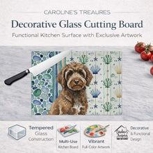 Load image into Gallery viewer, Brown Portuguese Water Dog Coastal Sea Glass Glass Cutting Board