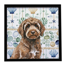 Load image into Gallery viewer, Brown Portuguese Water Dog Coastal Sea Glass Framed Metal Print