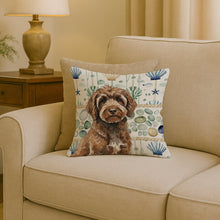Load image into Gallery viewer, Brown Portuguese Water Dog Coastal Sea Glass Throw Pillow