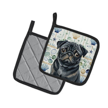 Load image into Gallery viewer, Black Pug Coastal Sea Glass Pair of Pot Holders