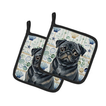 Load image into Gallery viewer, Black Pug Coastal Sea Glass Pair of Pot Holders