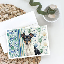 Load image into Gallery viewer, Black and White Rat Terrier Coastal Sea Glass Greeting Cards Pack of 8