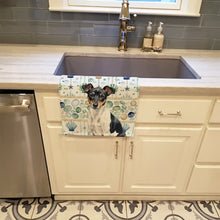 Load image into Gallery viewer, Black and White Rat Terrier Coastal Sea Glass Kitchen Towel