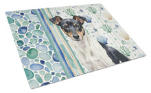 Load image into Gallery viewer, Black and White Rat Terrier Coastal Sea Glass Glass Cutting Board