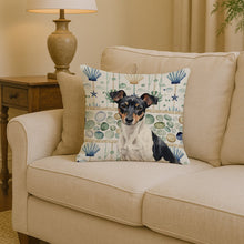 Load image into Gallery viewer, Black and White Rat Terrier Coastal Sea Glass Throw Pillow