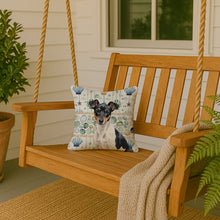 Load image into Gallery viewer, Black and White Rat Terrier Coastal Sea Glass Throw Pillow