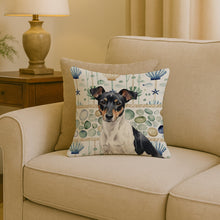 Load image into Gallery viewer, Black and White Rat Terrier Coastal Sea Glass Throw Pillow