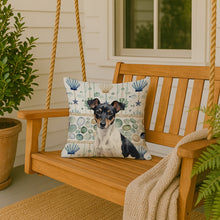 Load image into Gallery viewer, Black and White Rat Terrier Coastal Sea Glass Throw Pillow