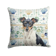 Load image into Gallery viewer, Black and White Rat Terrier Coastal Sea Glass Throw Pillow