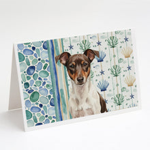 Load image into Gallery viewer, Chocolate and White Rat Terrier Coastal Sea Glass Greeting Cards Pack of 8