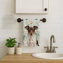 Load image into Gallery viewer, Chocolate and White Rat Terrier Coastal Sea Glass Kitchen Towel