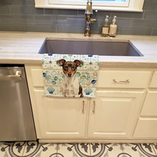 Load image into Gallery viewer, Chocolate and White Rat Terrier Coastal Sea Glass Kitchen Towel