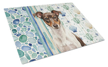 Load image into Gallery viewer, Chocolate and White Rat Terrier Coastal Sea Glass Glass Cutting Board