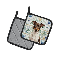 Load image into Gallery viewer, Chocolate and White Rat Terrier Coastal Sea Glass Pair of Pot Holders