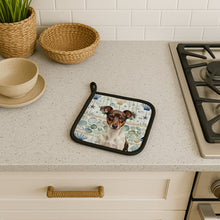 Load image into Gallery viewer, Chocolate and White Rat Terrier Coastal Sea Glass Pair of Pot Holders
