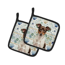 Load image into Gallery viewer, Chocolate and White Rat Terrier Coastal Sea Glass Pair of Pot Holders