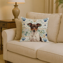 Load image into Gallery viewer, Chocolate and White Rat Terrier Coastal Sea Glass Throw Pillow