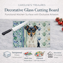 Load image into Gallery viewer, Tricolor Rat Terrier Coastal Sea Glass Glass Cutting Board