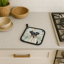 Load image into Gallery viewer, Tricolor Rat Terrier Coastal Sea Glass Pair of Pot Holders