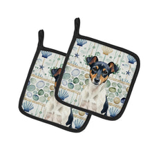 Load image into Gallery viewer, Tricolor Rat Terrier Coastal Sea Glass Pair of Pot Holders